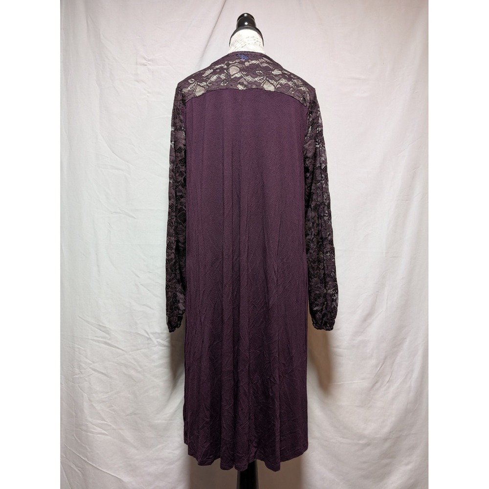 Apt. 9 Women's Dark Purple Floral‎ Lace Sleeve Shift Dress Size Large - Picture 5 of 10